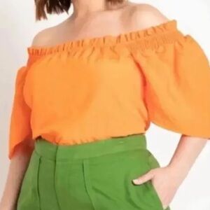 NWT Eloquii Alexa Flutter Sleeve Blouse Short Sleeves Lightweight Orange Size 14